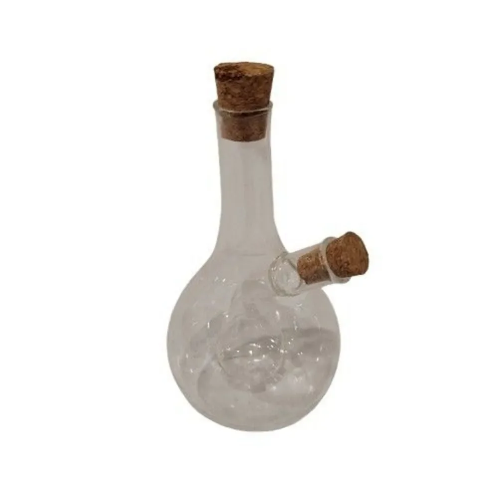 Glass Oil & Vinegar Cruet / Dual Chamber with Cork Stoppers / Glass Insert